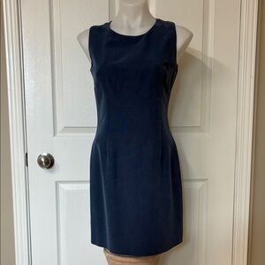 Fleur Bleue Mini Sheath Dress; Linen Blend; Blue, Sleeveless, Size: 2, Vintage